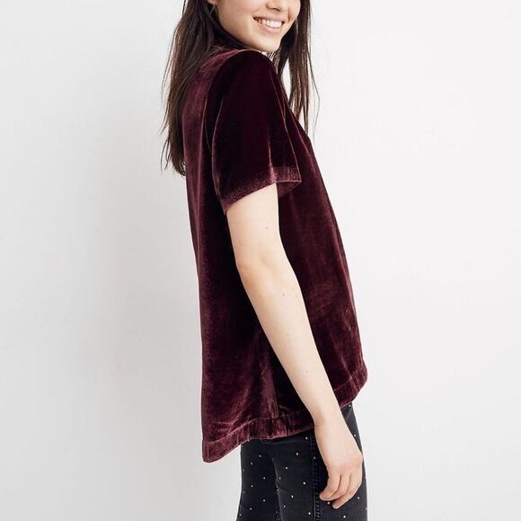 Madewell Velvet Choker V-Neck Burgundy Top XS NWT Holiday Party - Picture 4 of 7